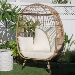 Barton Oversized Egg Style Wicker Chair W/Canopy & 4 Cushions Outdoor