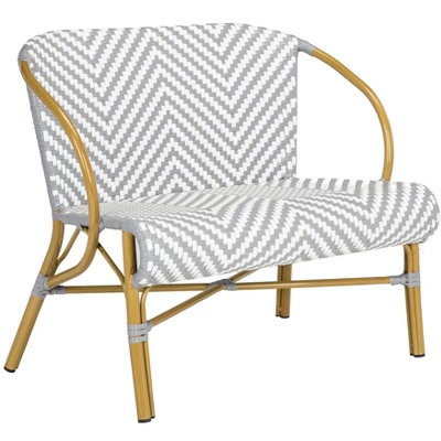 Dandra Herringbone Rattan Settee - Grey/White - Safavieh - Image 2