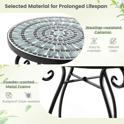 Costway Mosaic Outdoor Round End Table With Weather Resistant Ceramic Tile Tabletop - Image 5