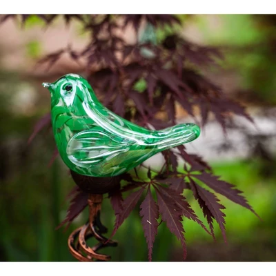 31" Resin Solar Pearlized Glass Bird Finial Garden Stake Green - Exhart - Image 10