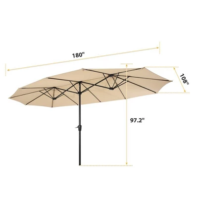 SUGIFT 15FT Outdoor Market Double-Sided Twin Patio Umbrella In Beige - Image 2