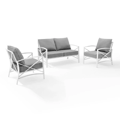 3pc Kaplan Outdoor Steel Conversation Set Gray/White - Crosley - Image 5