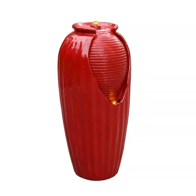 Teamson Home Indoor/Outdoor Contemporary Vase Water Fountain With LED Lights, Red - Image 4