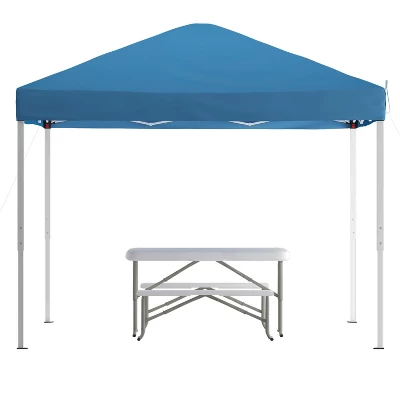Emma And Oliver Portable Tailgate, Camping Or Event Set With White Pop Up Event Canopy Tent With Carry Bag And Folding Table With Benches Set - Image 2