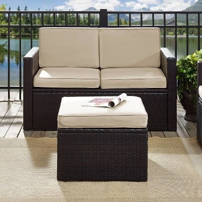 Palm Harbor Outdoor Wicker Ottoman - Sand - Crosley - Image 2