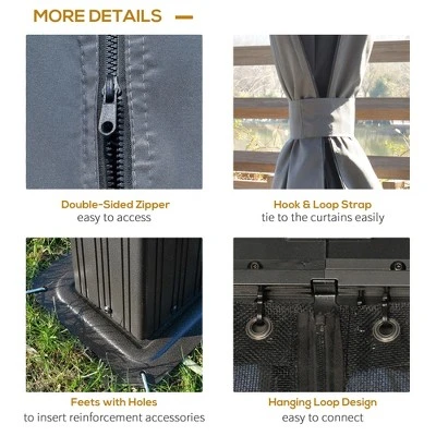 Outsunny Patio Gazebo 10' X 12', Netting & Curtains, 2 Tier Double Vented Steel Roof, Hardtop, Ceiling Hooks, Rust Proof Aluminum, Gray - Image 4