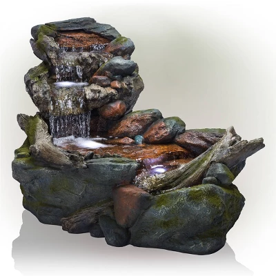 28" Resin 3-Tier Rainforest Fountain With LED Lights Bronze - Alpine Corporation - Image 2