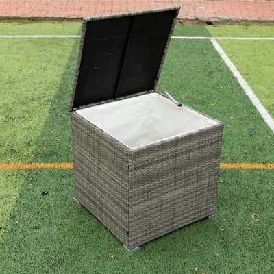 4pc Wicker Patio Seating Set With Cushions - Gray/Beige - GODEER - Image 11