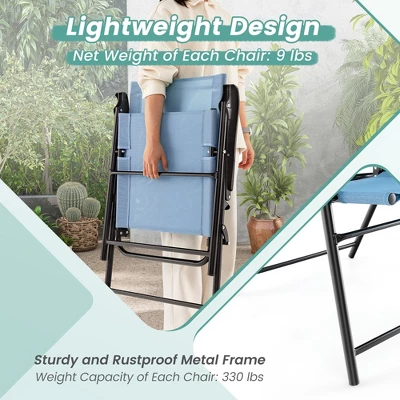 Costway Patio Portable Armrests Chair Folding Sling Back Chair Blue - Image 6