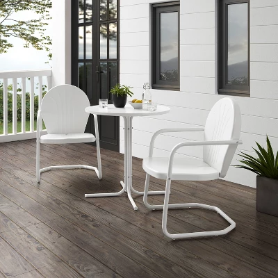 Griffith 3pc Outdoor Bistro Set With Table & 2 Chairs - White - Crosley - Image 2