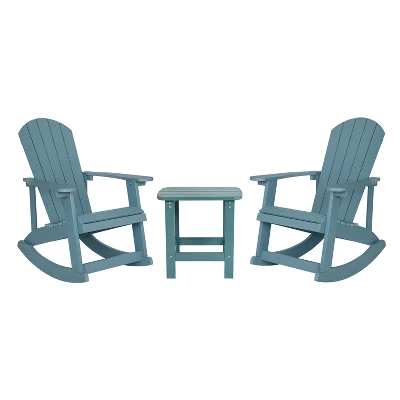Flash Furniture Set Of 2 Savannah All-Weather Poly Resin Wood Adirondack Rocking Chairs With Side Table - Image 11