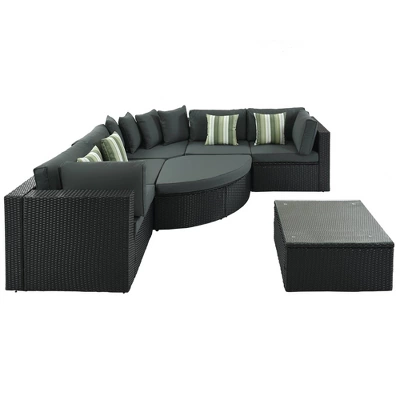 7pc Wicker Patio Seating Set With Cushions & Striped Pillows - Gray - GODEER - Image 12