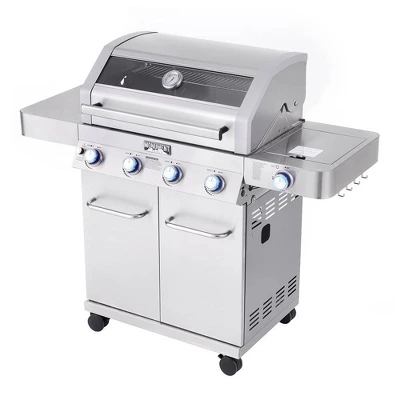 4-Burner Propane Stainless Steel Gas Grill With ClearView Lid Model 41847NG - Monument Grills