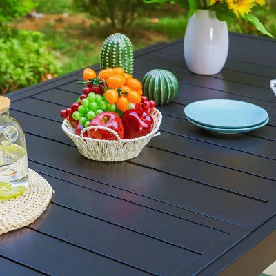 7PC Metal Dining Set With Expandable Dining Table & 6 Swivel Chairs - Captiva Designs - Image 3