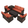 6pc Wicker Outdoor Conversation Set With Cushions - Orange - EDYO LIVING
