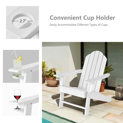 Tangkula Patio 3PCS Adirondack Chair Side Table Set Outdoor Chair Set With End Table Weather Resistant Cup Holder For Backyard Garden White - Image 3