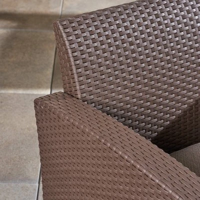 Bedrock 3pc Faux Wicker Chat Set With Fire Pit - Brown/Beige - Christopher Knight Home - Image 8