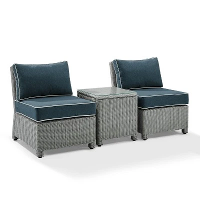 Bradenton 3pc Wicker Armless Chairs With Side Table - Crosley