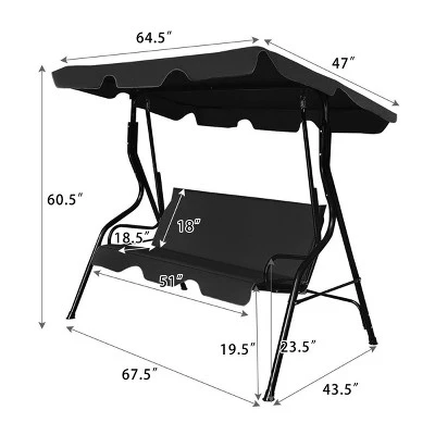 Costway Patio 3 Seats Canopy Swing Glider Hammock Cushioned Steel Frame Outdoor - Image 4