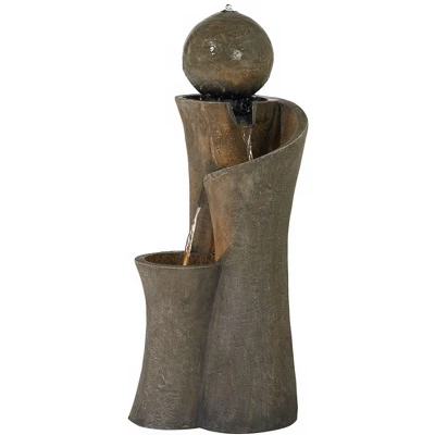 John Timberland Modern Sphere Curve Zen Outdoor Floor Water Fountain 39 1/2" With LED Light For Exterior Garden Yard Lawn - Image 3