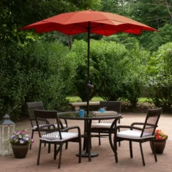 Northlight 8.85ft Outdoor Patio Lotus Umbrella With Hand Crank, Terracotta