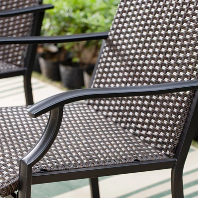 5pc Patio Dining Set With Rattan Arm Chairs & Square Faux Wood & Steel Tabletop - Captiva Designs - Image 16