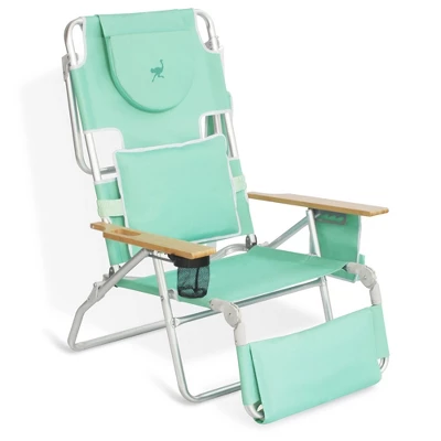 Ostrich Deluxe Padded 3-N-1 Lightweight Portable Adjustable Outdoor Folding Chair For Lawn Beach Lake Camping Lounge With Footrest, Teal (3 Pack)