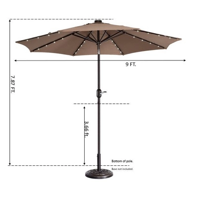 Nature Spring Patio Umbrella With LED Lights, 5-Position Vertical Tilt, 9' - Brown - Image 4