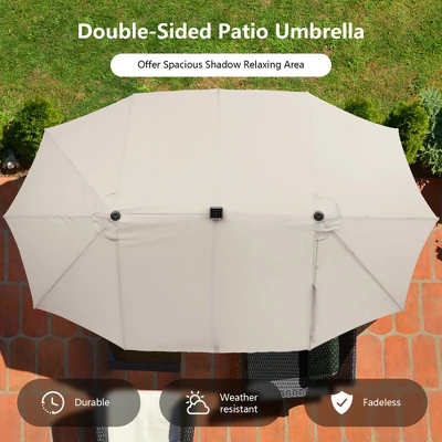Costway Outdoor 15' Double-Sided Patio Umbrella 48 Solar LED Lights Crank & Base - Image 3