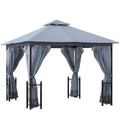 Outsunny 13' X 11' Patio Gazebo Canopy Garden Tent Sun Shade, Outdoor Shelter With 2 Tier Roof, Netting And Curtains, Steel Frame For Patio, Backyard, Garden - Image 6