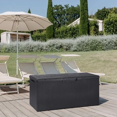 Toomax Portofino Weather Resistant Heavy Duty 90 Gal Novel Resin Outdoor Storage Deck Box With Lockable Lid & 450 Lb Weight Capacity - Gray (Z175E097) - Image 4