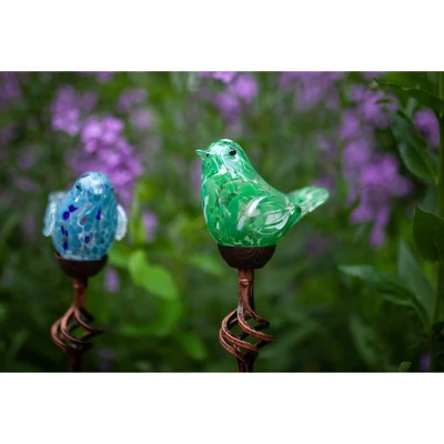 31" Resin Solar Pearlized Glass Bird Finial Garden Stake Green - Exhart - Image 11