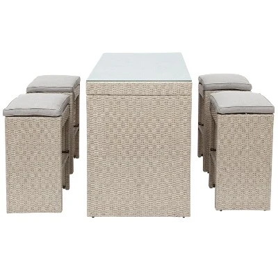 5-piece Patio Rattan Bar Dining Table Set With 4 Stools-ModernLuxe - Image 4