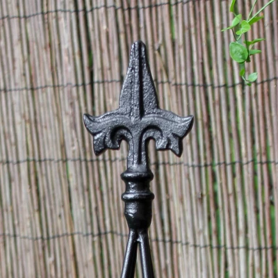 58" Tall Iron Fleur-De-Lis Garden Trellis Tool Black Powder Coat Finish- Achla Designs - Image 3
