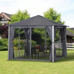 Outsunny Patio Gazebo 10' X 10' Outdoor Soft Top Canopy Tent With Zippered Mesh Sidewalls, Privacy Curtains, Netting