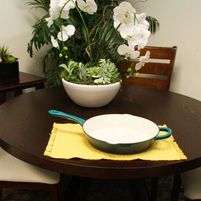 Crock-Pot Crock Pot Artisan Enameled 12in Round Cast Iron Skillet In Teal Ombre - Image 3