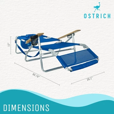 Ostrich 3 N 1 Lightweight Aluminum Frame 5 Position Reclining Beach Chair, Blue - Image 2