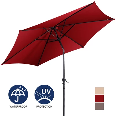 Costway 9FT Patio Umbrella Patio Market Steel Tilt W/ Crank Outdoor Yard Garden Burgundy - Image 6