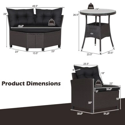 Costway 4PCS Patio Rattan Furniture Set Cushioned Sofa Glass Table Garden - Image 3