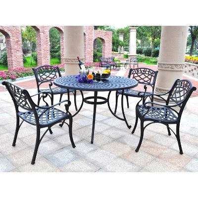 Sedona 46" 5pc Outdoor Dining Set With Armchairs - Black - Crosley