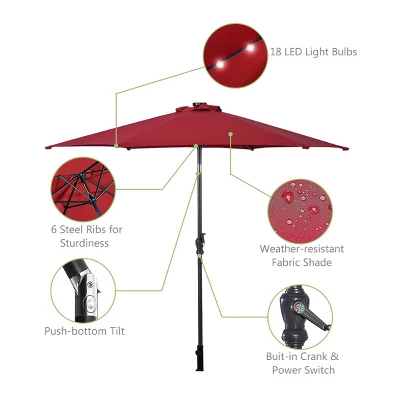 Tangkula 9' Outdoor Patio Umbrella Offset W/LED Light No Base Beige/Burgundy/Tan - Image 3
