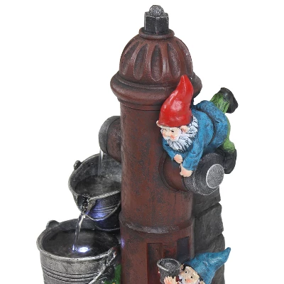 Sunnydaze Decor Sunnydaze 16"H Electric Polyresin Gnomes Climbing Fire Hydrant Outdoor Water Fountain With LED Light - Image 3