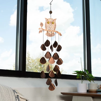 Dawhud Direct 30" H Rustic Copper Owl Wind Chimes - Garden Decoration - Image 3