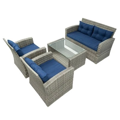 Terrazzo 4pc Outdoor Wicker Seating Set With Cushions - DUKAP - Image 4