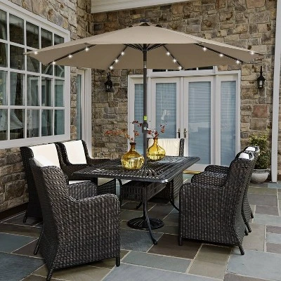 9' X 9' Solar LED Patio Umbrella With Tilt Adjustment And Crank Lift Brown - Wellfor - Image 9
