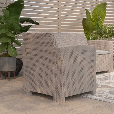 Merrick Lane Outdoor Furniture Resin Chair Faux Rattan Wicker Pattern Patio Chair With All-Weather Cushion - Image 6