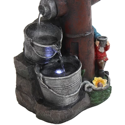 Sunnydaze Decor Sunnydaze 16"H Electric Polyresin Gnomes Climbing Fire Hydrant Outdoor Water Fountain With LED Light - Image 4