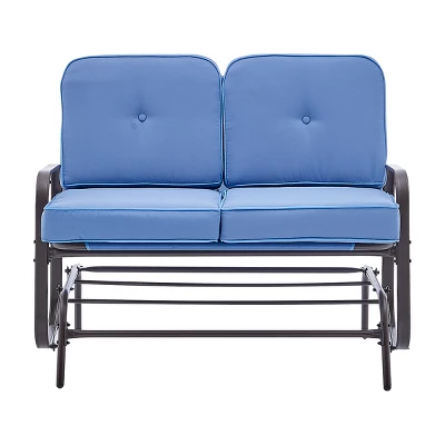 Barton Outdoor 2-Person Glider Bench Patio Rocking Loveseat Cushioned Seat, Blue