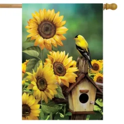 Briarwood Lane Goldfinch And Sunflowers Summer House Flag Birdhouse Floral 28" X 40"
