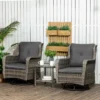 Outsunny 3-Piece Patio Bistro Set, PE Rattan Wicker Outdoor Furniture, Soft Cushions, 2 360 Swivel Rocking Chairs, 2-Tier Coffee Table